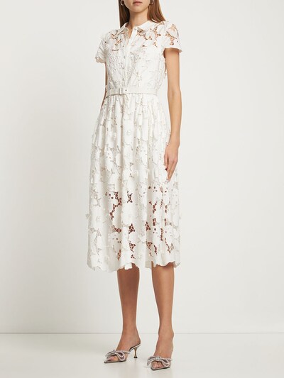 Self-portrait: White 3D cotton lace midi dress - women_1 | Luisa Via Roma