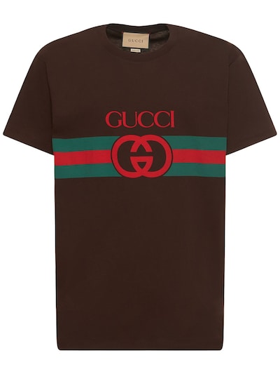 T-shirt in cotone con stampa gg - Gucci - Uomo | Luisaviaroma