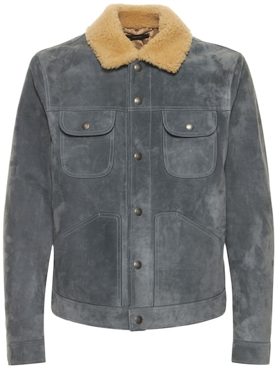 Tom Ford - Buttery suede shearling trucker jacket - Light Blue |  Luisaviaroma