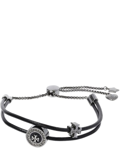 Tory Burch - Kira enamel pavé slider bracelet - Black/Silver | Luisaviaroma