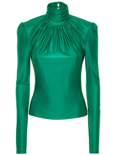 Paco Rabanne - Shiny jersey turtleneck top - Emerald | Luisaviaroma