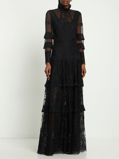 Lace tulle high neck long dress - Costarellos - Women | Luisaviaroma