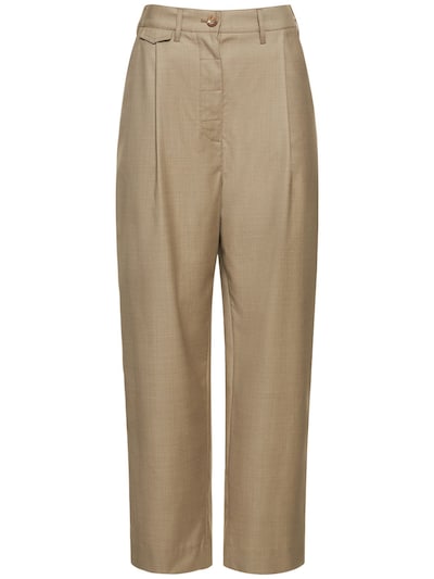 Toteme - Fluid wool buttoned pants - Beige | Luisaviaroma