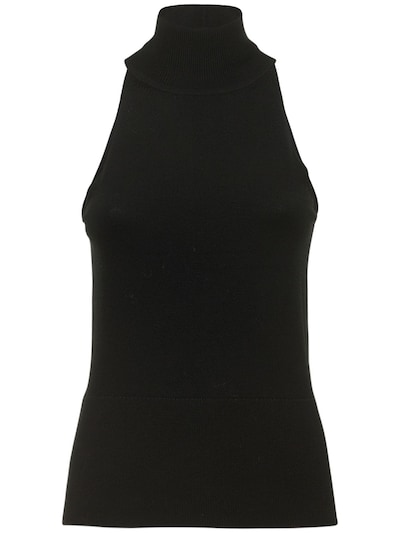 Toteme - Ribbed neck wool top - Black | Luisaviaroma