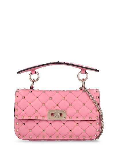 Small Nappa Rockstud Spike Bag for Woman in Candy Rose