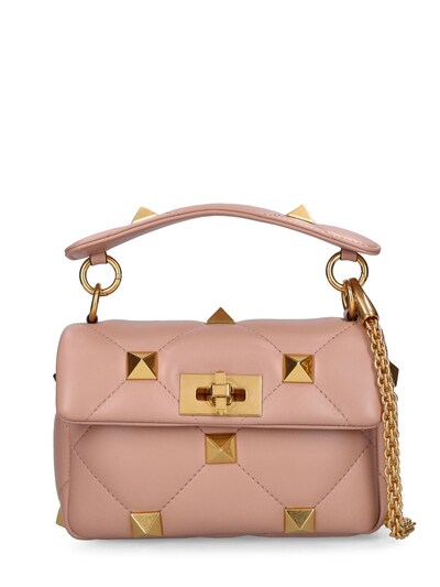 Valentino Small The Handle Roman Stud Lambskin Leather Crossbody Bag Rose Cannelle
