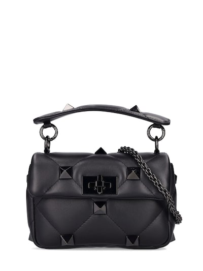 Roman Stud Small Leather Shoulder Bag in Black - Valentino Garavani