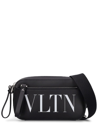 Small Vltn Leather Crossbody Bag for Man in Black
