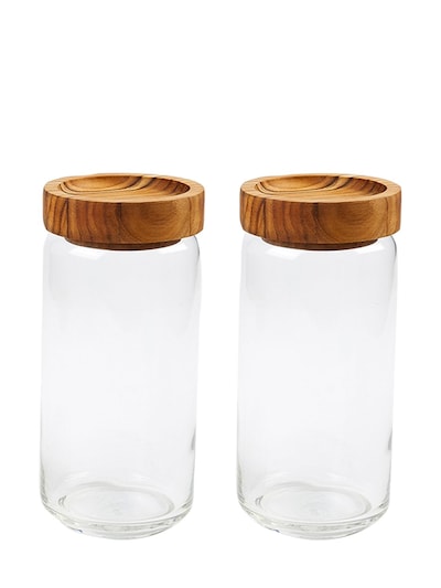 Clear Glass Wood Jar, Set of 2