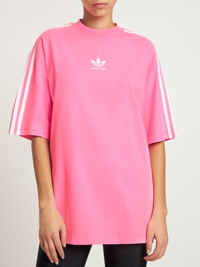 Balenciaga: Adidas medium fit cotton t-shirt - Neon Pink - women_2 | Luisa Via Roma