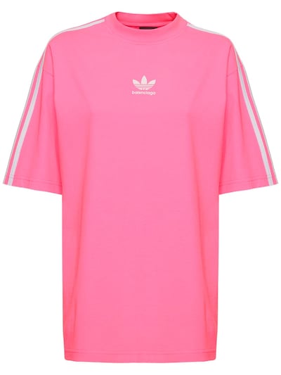 Balenciaga: Adidas medium fit cotton t-shirt - Neon Pink - women_0 | Luisa Via Roma