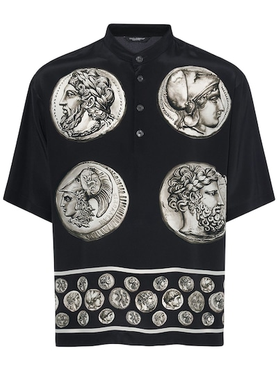 Men's Black / White Monochrome Print Silk Shirt | Medium | Tessitura