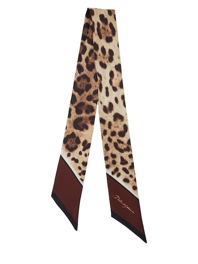 Leopard Print Silk Scarf in Brown - Dolce Gabbana