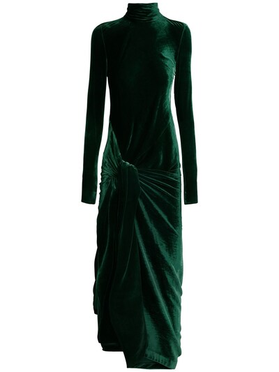 Draped velvet long sleeve midi dress - Petar Petrov - Women | Luisaviaroma
