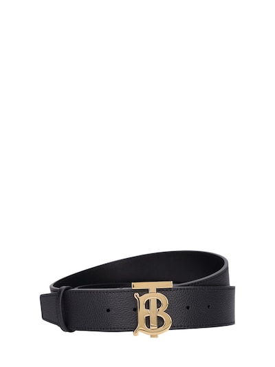 Burberry Monogram Buckle Leather Belt In Black Gold