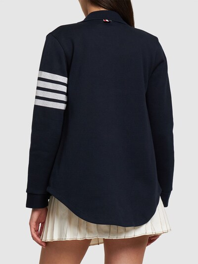 Thom Browne: Buttoned cotton jersey shirt jacket - Navy - women_2 | Luisa Via Roma