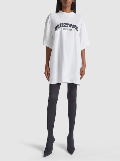Oversized distressed logo jersey t-shirt - Balenciaga - Women | Luisaviaroma