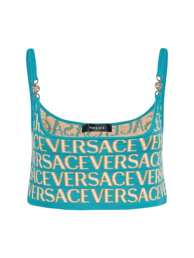 Logo jacquard knit viscose crop top - Versace - Women