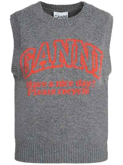 Graphic logo wool blend vest - GANNI - Women | Luisaviaroma