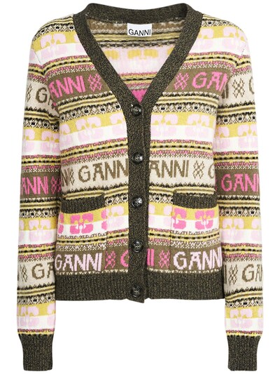 Logo wool blend cardigan - GANNI - Women | Luisaviaroma