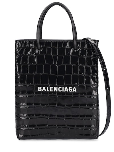 Balenciaga Logo Croc Embossed Leather Mini Tote Bag