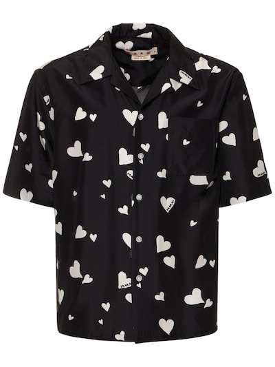 Men's Black / White Monochrome Print Silk Shirt | Medium | Tessitura