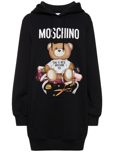 Logo printed cotton jersey maxi hoodie - Moschino - Women | Luisaviaroma