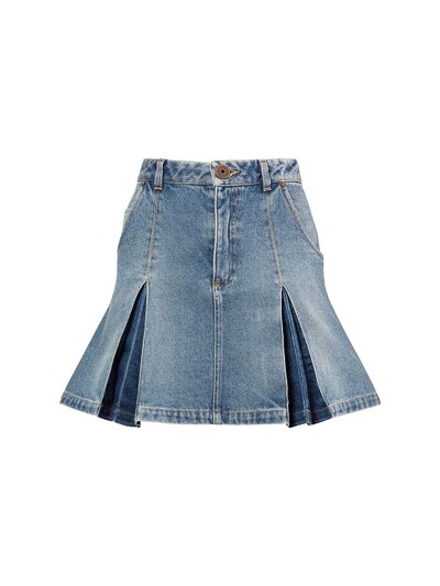 Pleated cotton denim mini skirt - Balmain - Women | Luisaviaroma