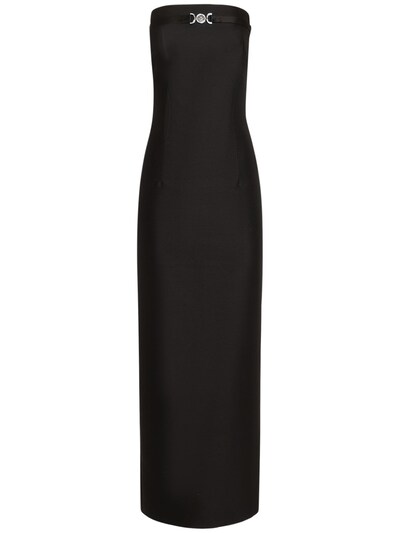 Wool & silk twill long dress w/ logo - Versace - Women | Luisaviaroma