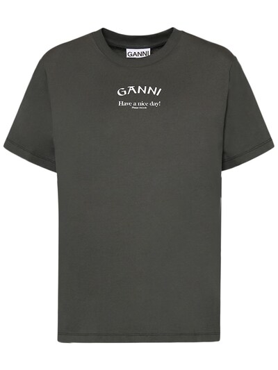 Logo printed relaxed fit jersey t-shirt - GANNI - Women | Luisaviaroma