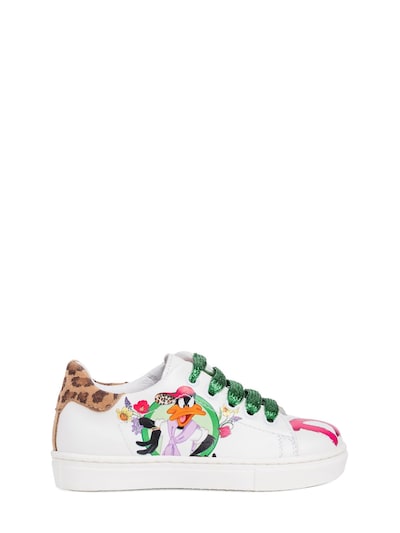 Duffy duck print leather sneakers - Monnalisa - Girls | Luisaviaroma