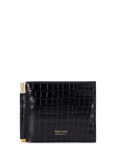 Tom Ford Men's Croc-Embossed Leather Money Clip Card Holder