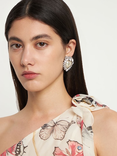 Heart crystal earrings w/ faux pearl - Alessandra Rich - Women ...