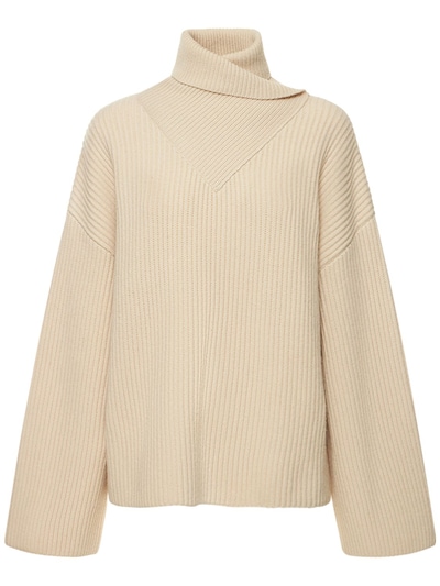 Wrap neck rib knit wool sweater - Toteme - Women | Luisaviaroma