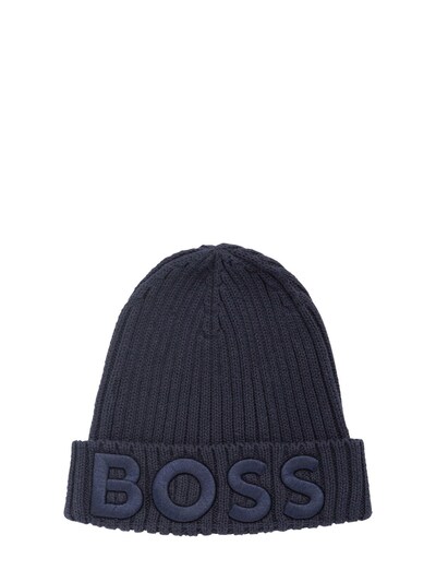 BOSS - Logo-embroidered beanie hat in cotton and wool
