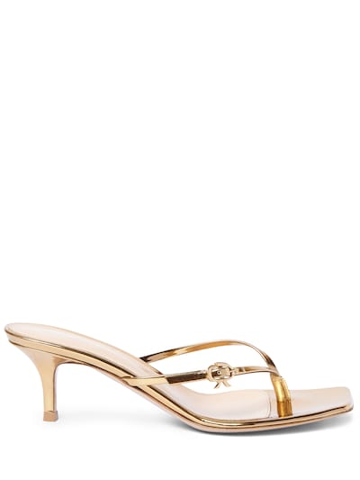 Gianvito Rossi: 55mm Ribbon leather thong sandals - Gold - women_0 | Luisa Via Roma