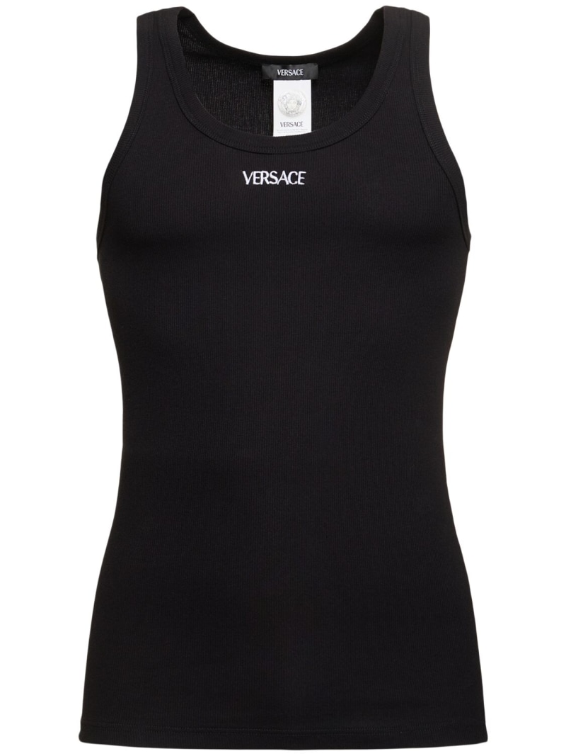 Versace Black Cotton Tank Tops