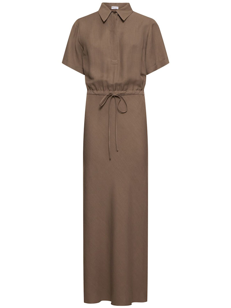 knee length dresses for ladies Libra Midi Shirt Dress – Navy Cream Leaf Linen Blend main image 0
