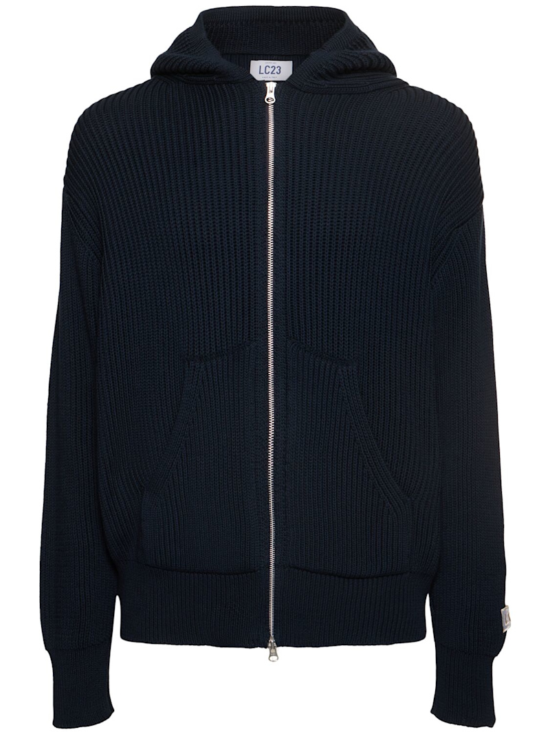 Rib knit zip hoodie