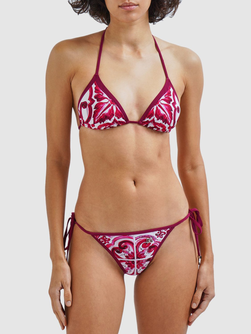 Maiolica Print Lycra Triangle Bikini Set Dolceandgabbana Women