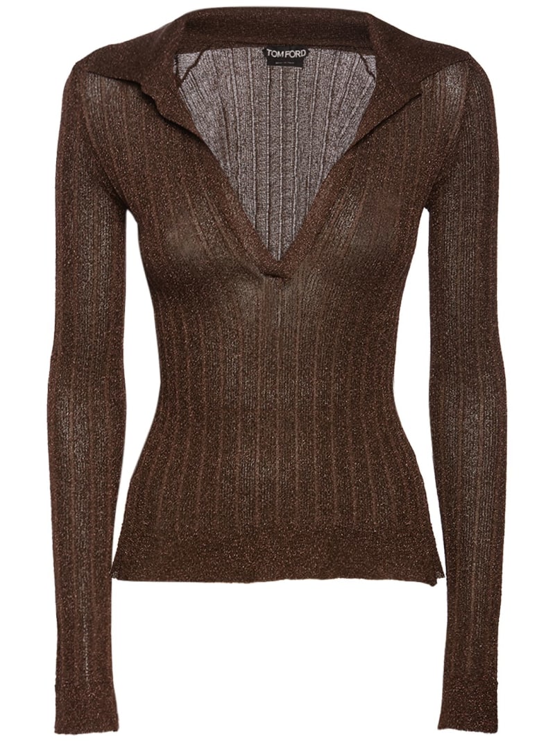 Lurex Ribbed Knit Long Sleeve Polo Tom Ford Women Luisaviaroma