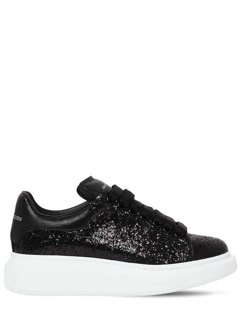 Alexander McQueen - 45mm glitter & leather sneakers - Black | Luisaviaroma