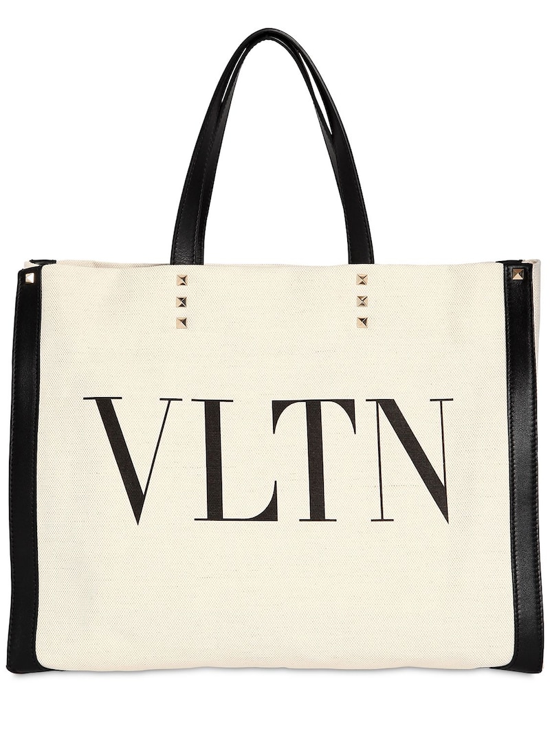 VALENTINO GARAVANI, Printed logo tote bag w/ leather details, Beige ...