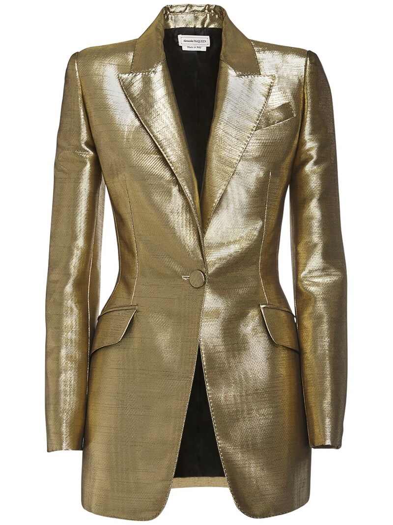 Alexander McQueen - Moiré single breast blazer jacket - Gold | Luisaviaroma