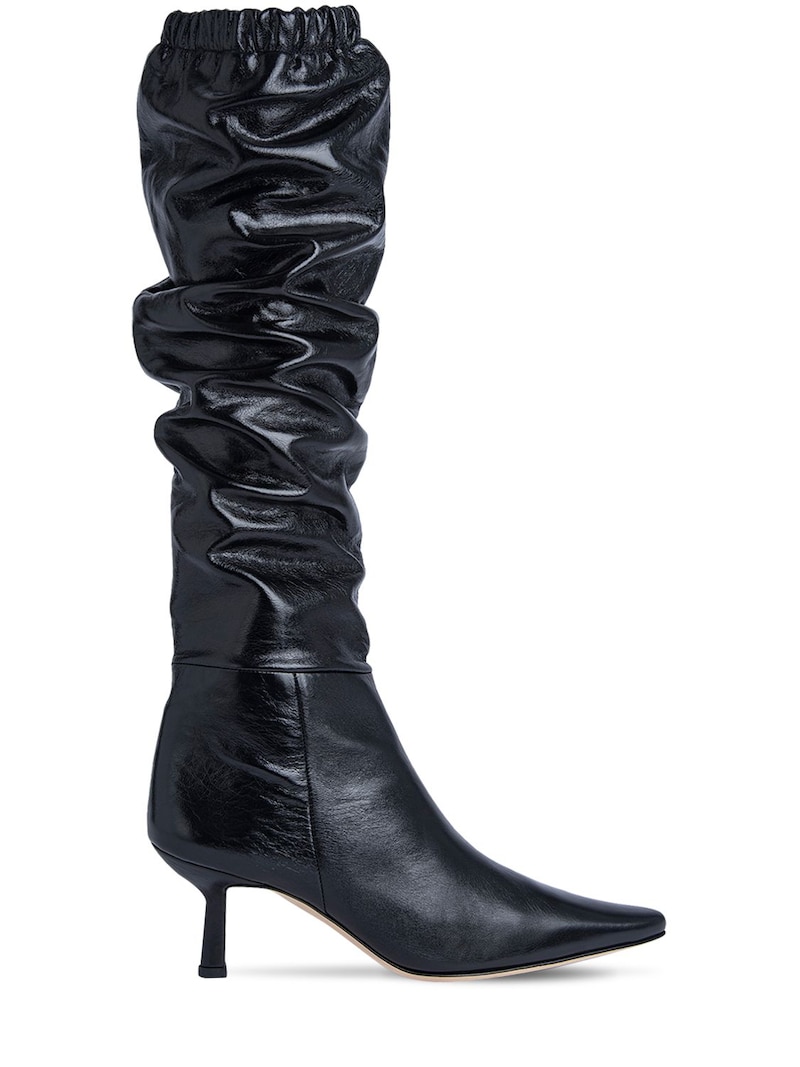 BY FAR - 65mm gwen creased leather tall boots - Black | Luisaviaroma