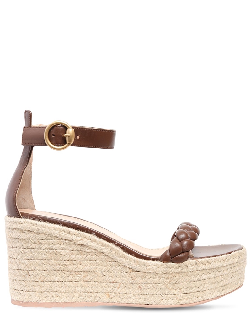 GIANVITO ROSSI Cruz 85 Braided Metallic Leather Espadrille Wedge Sandals - We Select Dresses