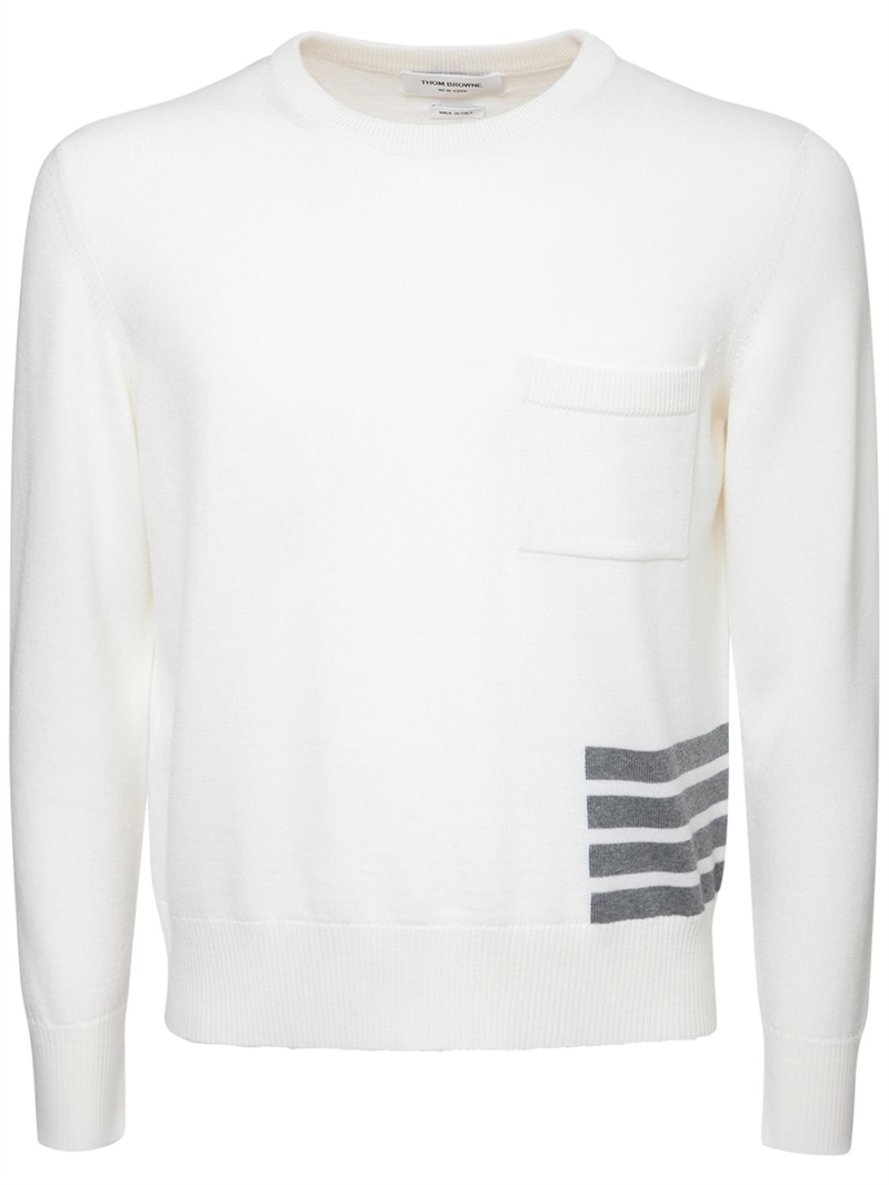 Thom Browne - Fine wool knit sweater w/ 4 bars - | Luisaviaroma