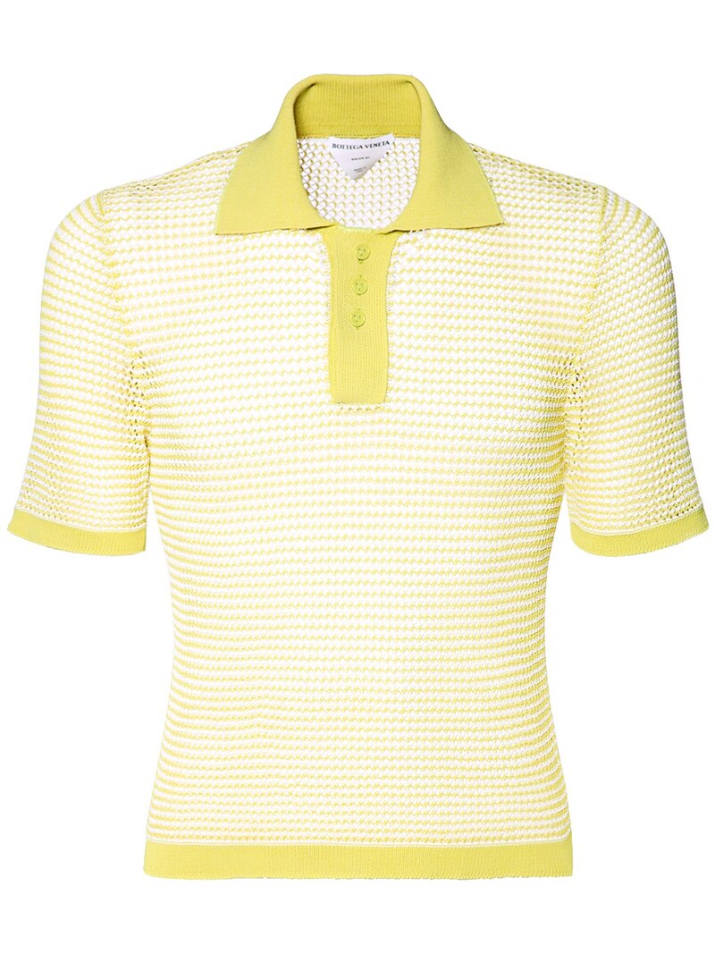 Bottega Veneta - Cotton fishnet & nylon mesh polo shirt - Yellow ...