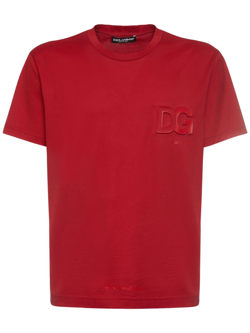 Dolce & Gabbana - Logo embossed cotton jersey t-shirt - Bright Red ...