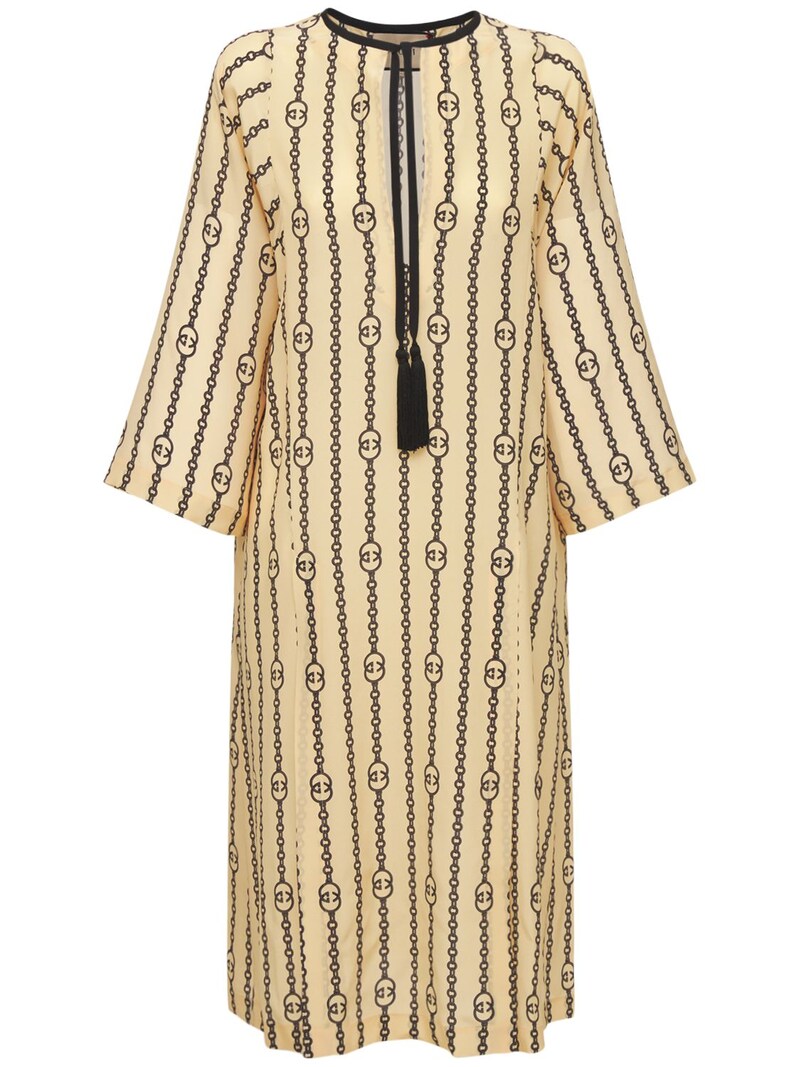 Gucci - Gg stripe chains silk dress - Ivory/Grey | Luisaviaroma
